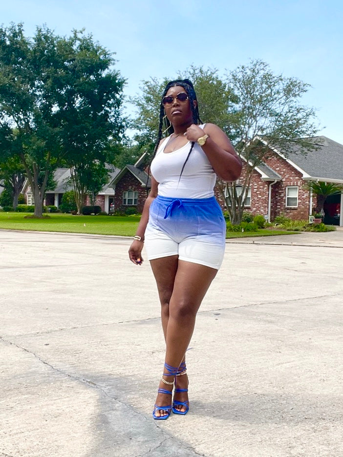 DIP DYE DRAWSTRING SHORT SET with POCKETS (Bright Blue)
