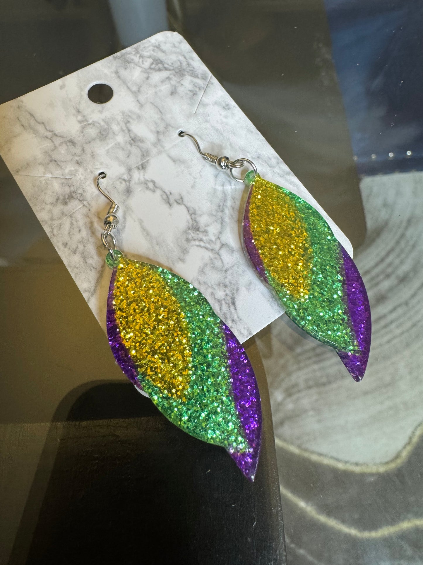 MARDI GRAS LEAF EARRINGS