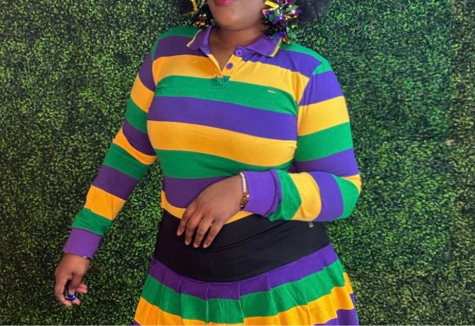 MARDI GRAS STRIPED LONG SLEEVE SHIRT