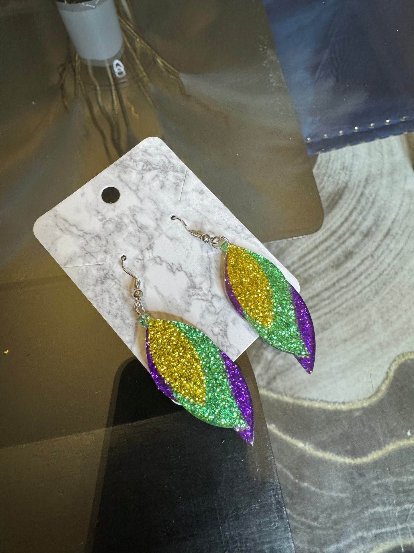 MARDI GRAS LEAF EARRINGS
