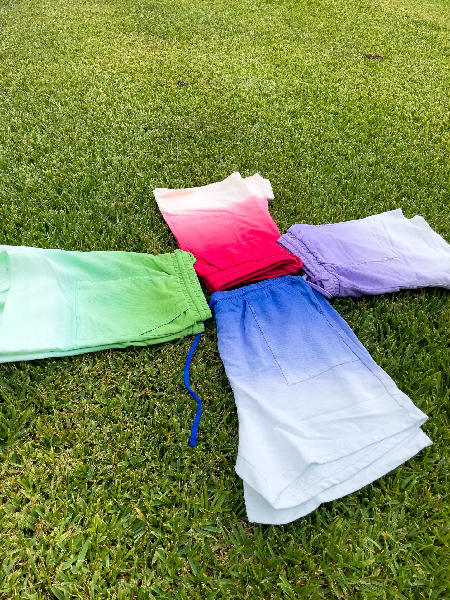 DIP DYE DRAWSTRING SHORT SET with POCKETS (Bright Blue)