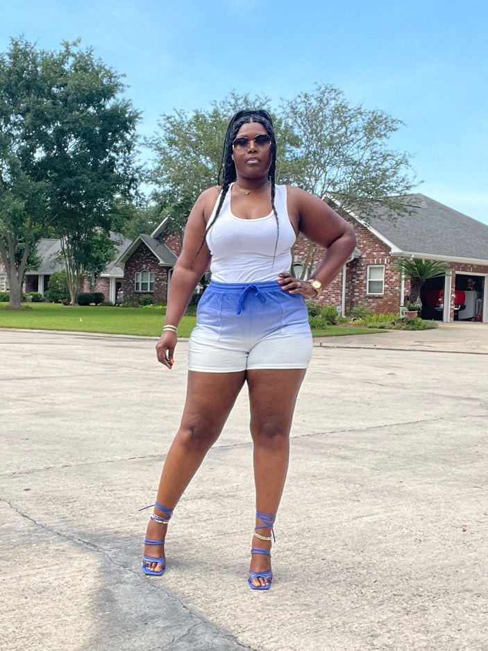 DIP DYE DRAWSTRING SHORT SET with POCKETS (Bright Blue)