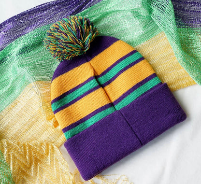 MARDI GRAS POM POM BEANIE