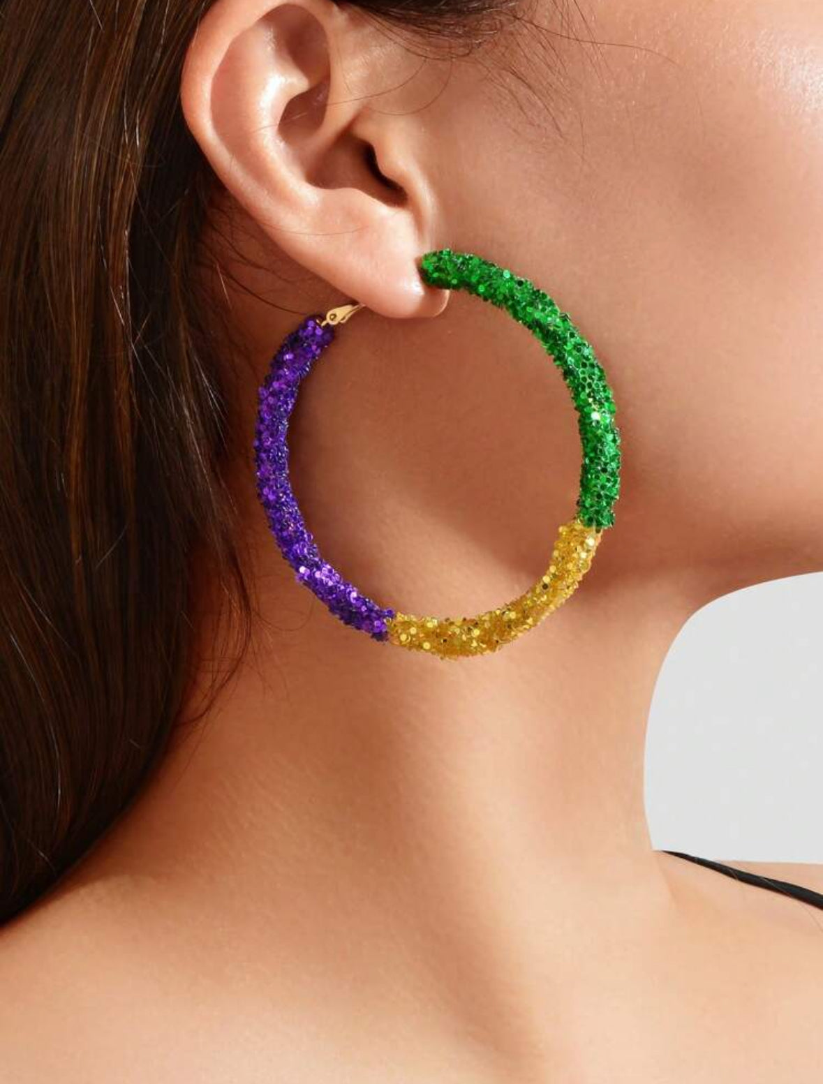 MARDI GRAS GLITTER HOOP EARRINGS