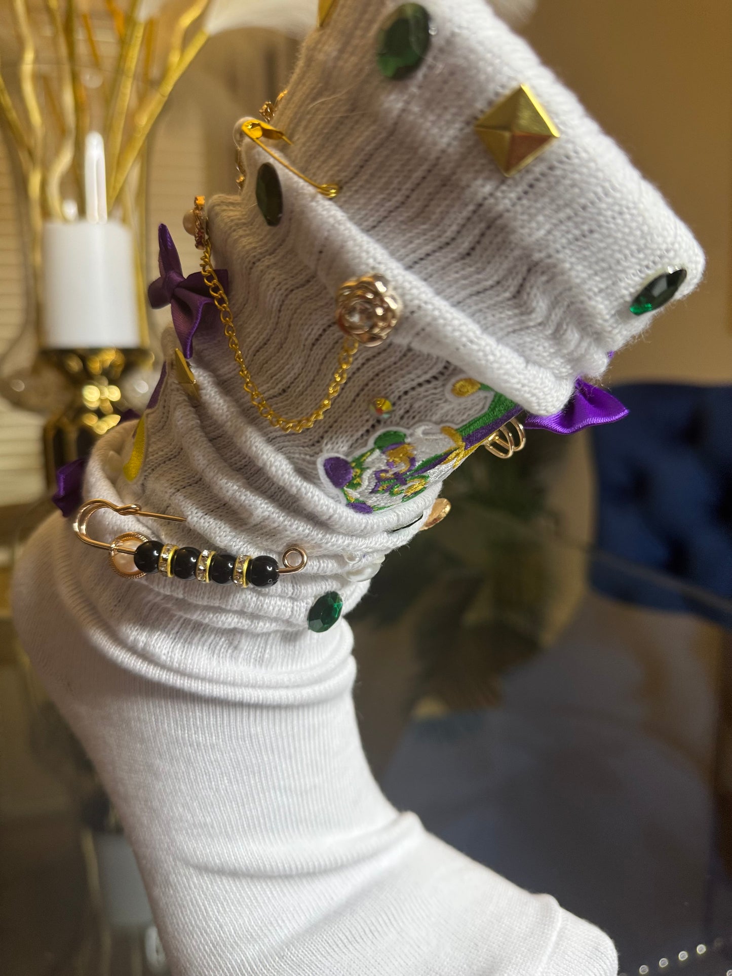 MARDI GRAS JUNK SOCKS (White)