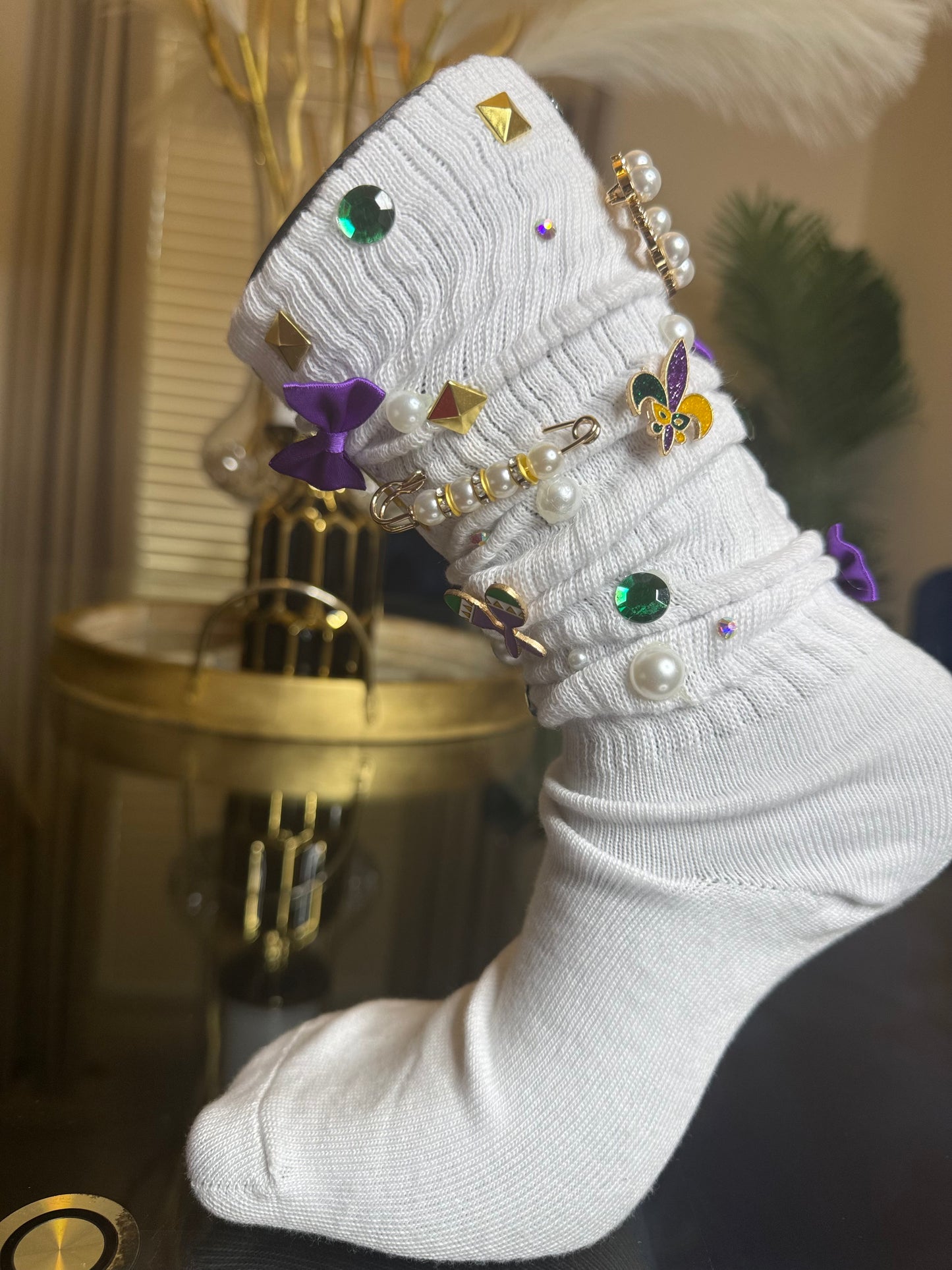 MARDI GRAS JUNK SOCKS (White)