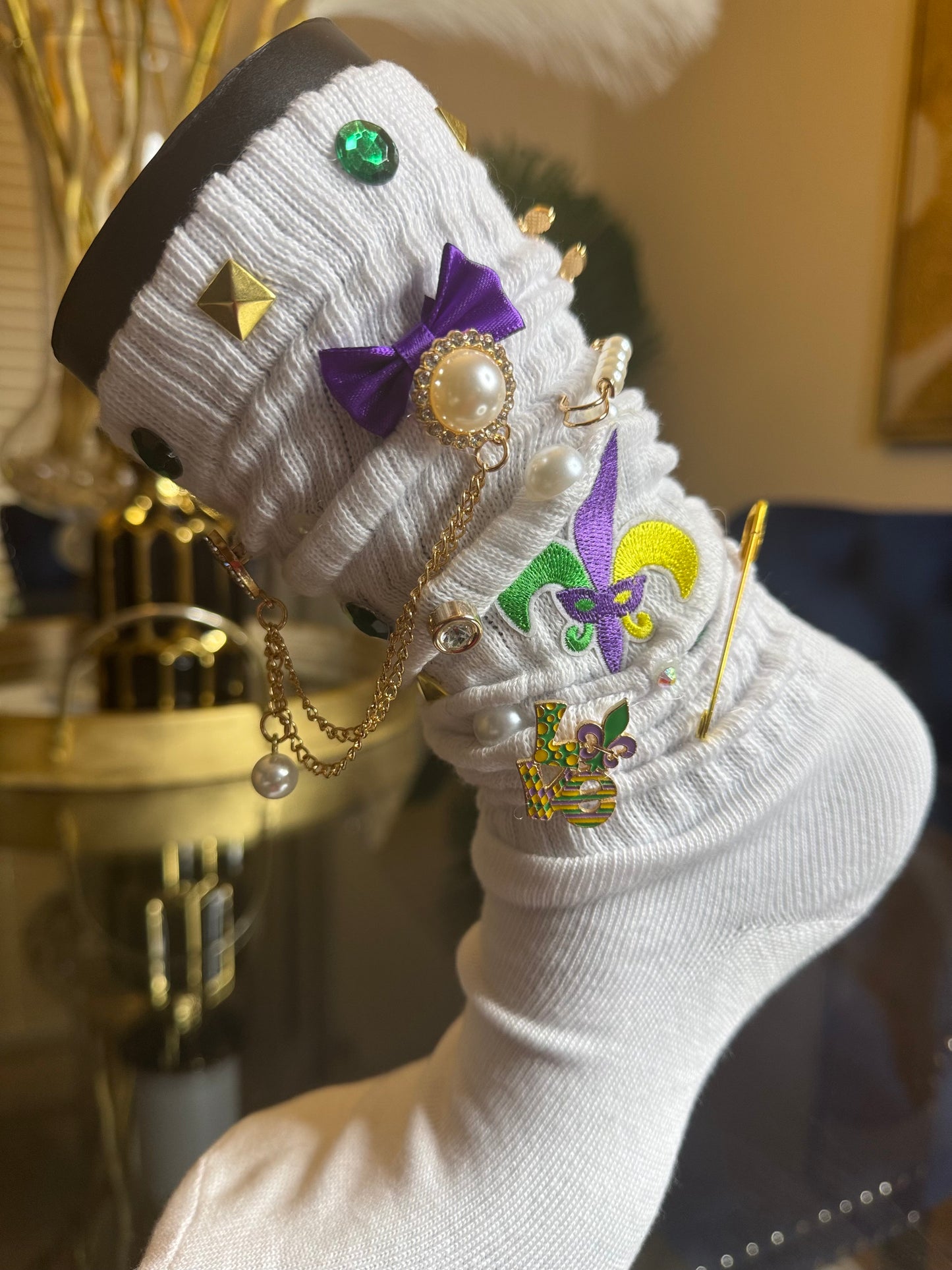 MARDI GRAS JUNK SOCKS (White)