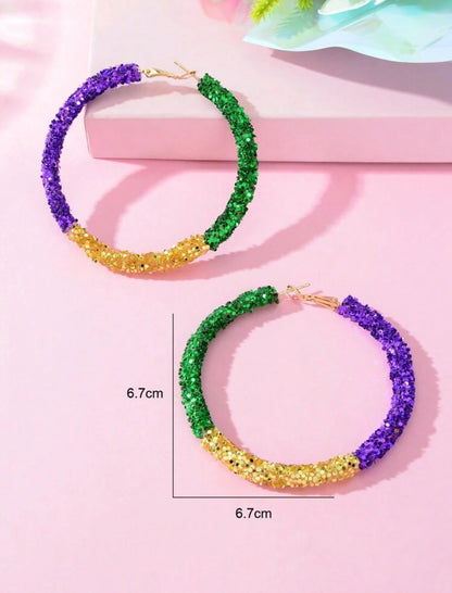 MARDI GRAS GLITTER HOOP EARRINGS