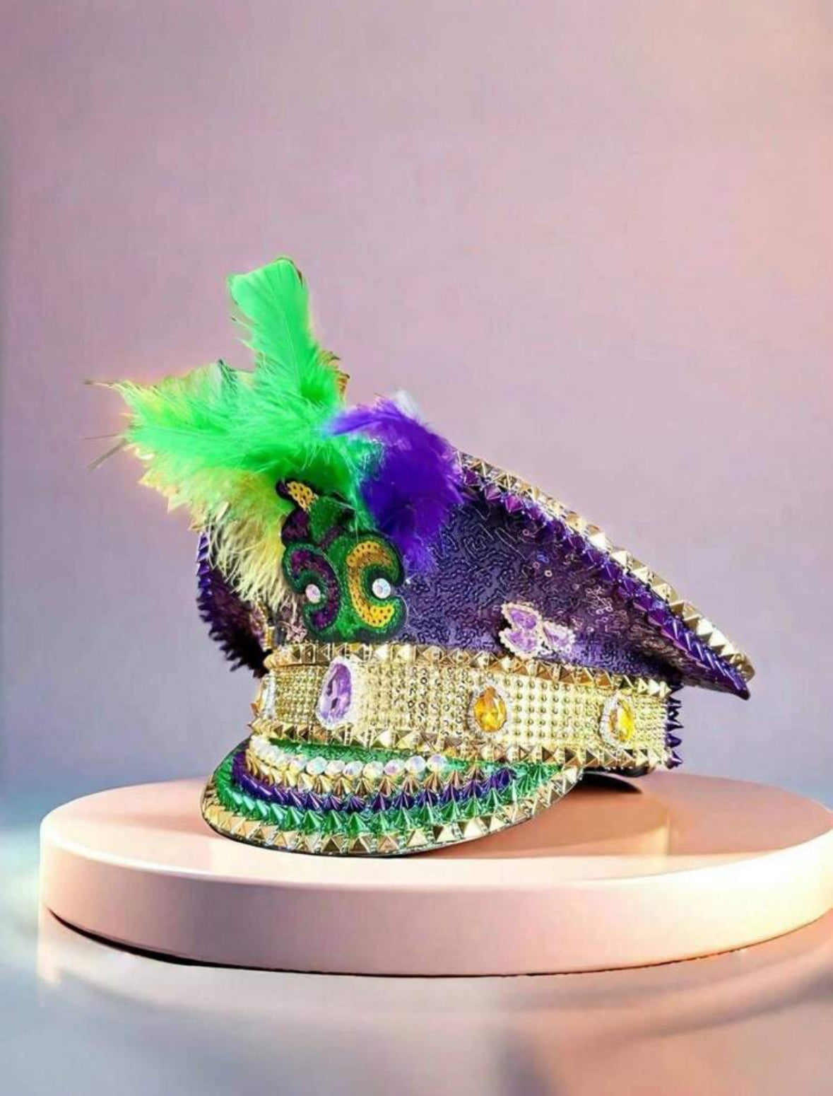 MARDI GRAS Fleur De Lis FEATHER CAPTAIN HAT