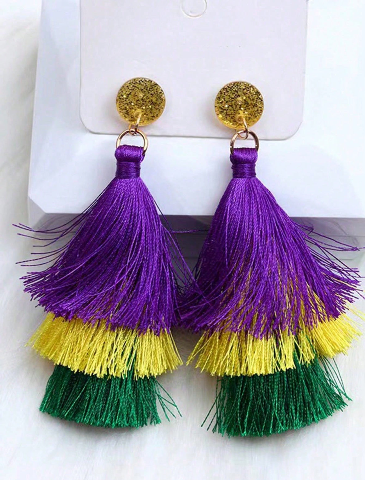 MARDI GRAS LAYERED TASSEL EARRINGS