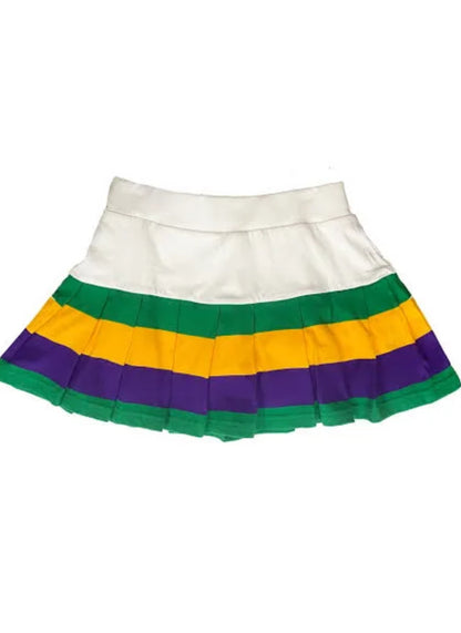 MARDI GRAS PLEATED STRIPED SKIRT (White)