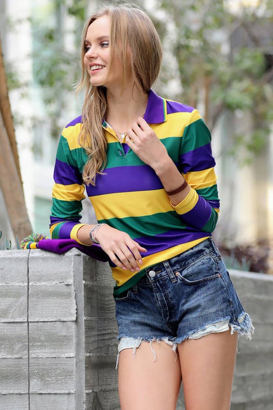 MARDI GRAS STRIPED LONG SLEEVE SHIRT