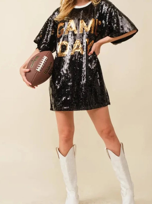 Black & Gold Game Day Letter Tunic Top
